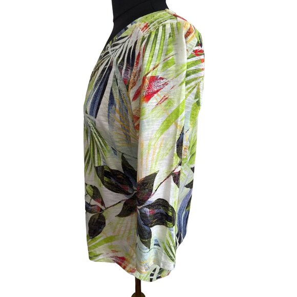 Coral Bay Women's PM Tropical Print Faux Button-Down Tie-Front Shirt - Picture 2 of 8